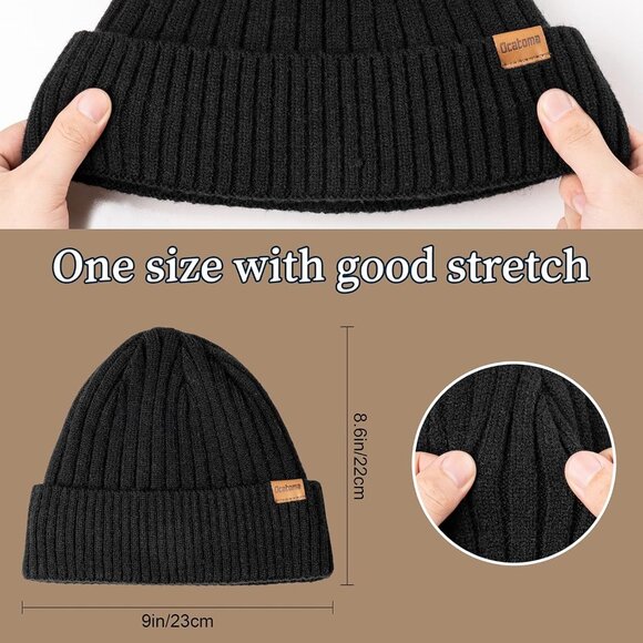 Ocatoma Winter Beanie Hat for Men Women Soft Lined Cuffed Ski Knitted Toque - Picture 3 of 9